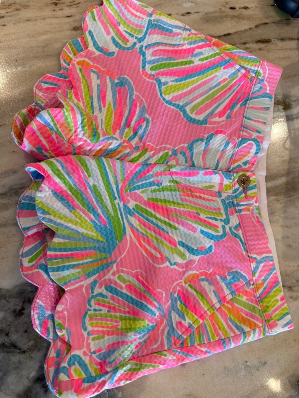 Butter Pink Multicolor Scalloped Hem Shorts